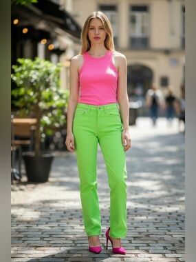 Versace Neon Green Straight-Leg Jeans